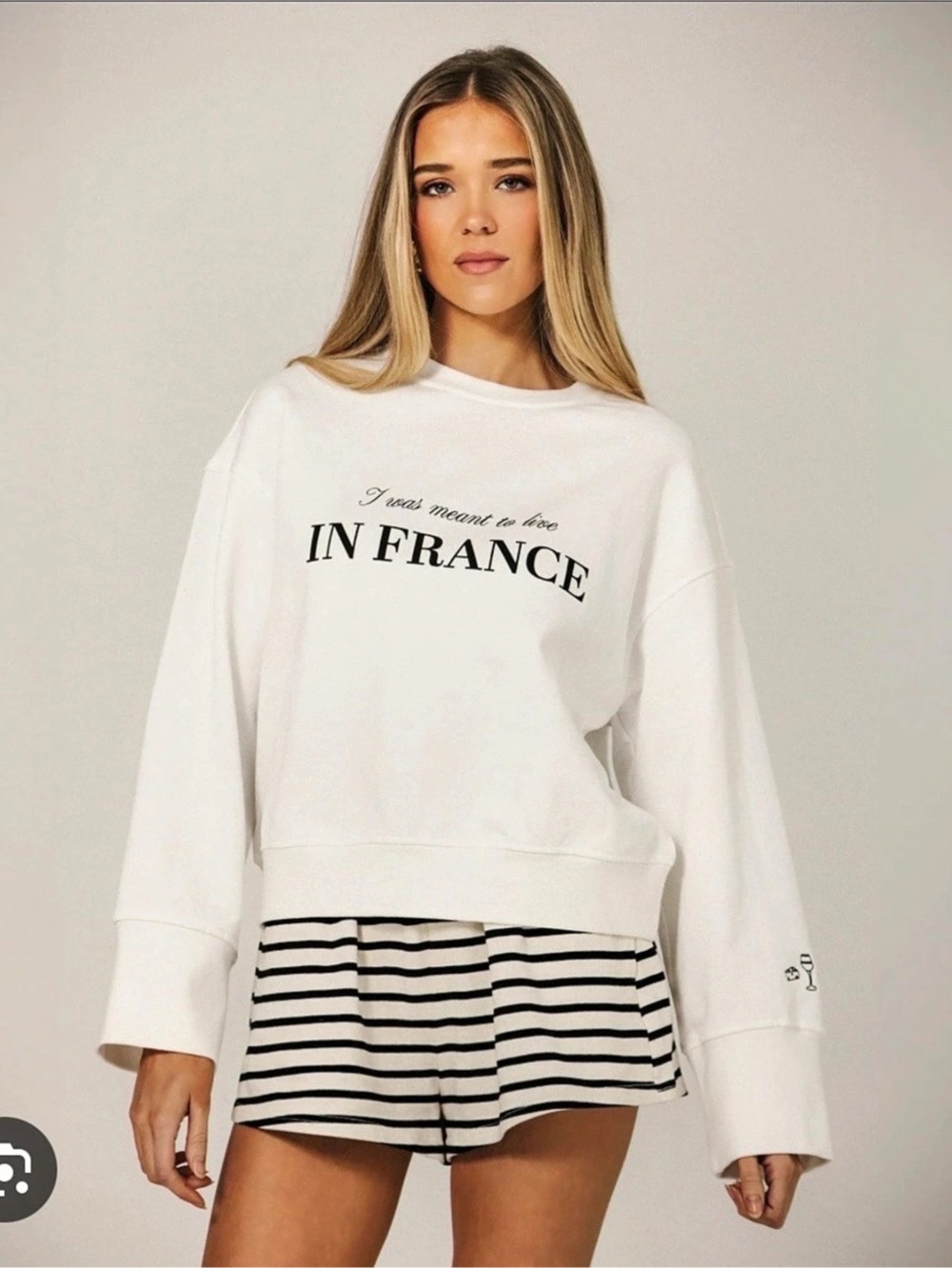 Brunette the Label France Wide Sleeve Crew Sweatshirt Size S/M NWT